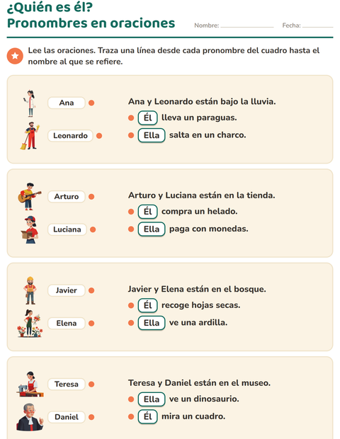 Vista previa de la hoja de Pronombres personales para grado 2