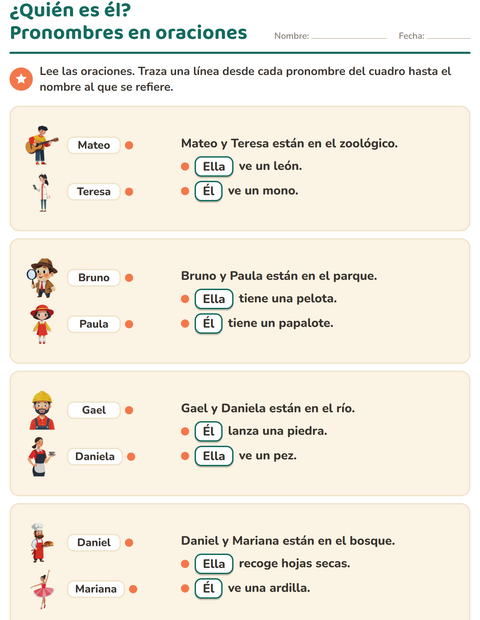Vista previa de la hoja de Pronombres personales para grado 2