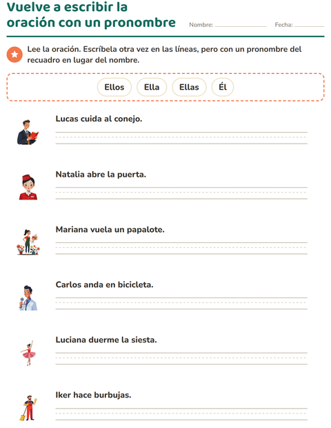 Vista previa de la hoja de Pronombres personales para grado 2