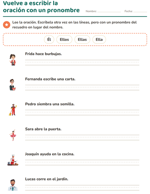 Vista previa de la hoja de Pronombres personales para grado 2
