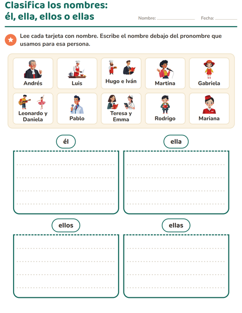 Vista previa de la hoja de Pronombres personales para grado 1