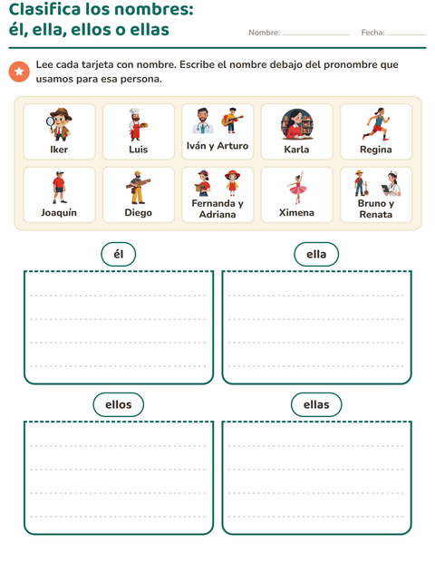 Vista previa de la hoja de Pronombres personales para grado 1