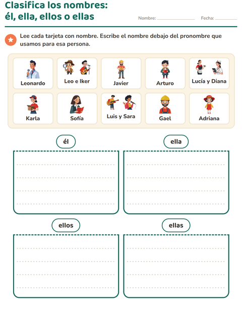 Vista previa de la hoja de Pronombres personales para grado 1