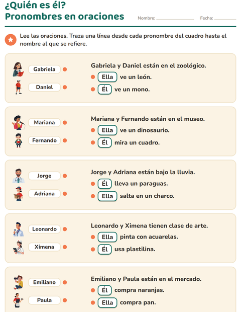 Vista previa de la hoja de Pronombres personales para grado 2