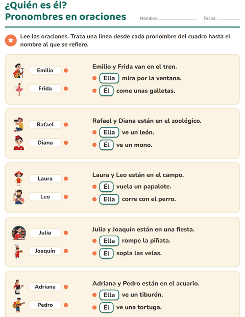 Vista previa de la hoja de Pronombres personales para grado 2