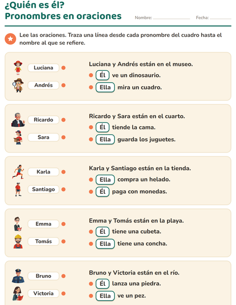 Vista previa de la hoja de Pronombres personales para grado 2