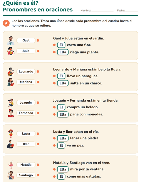 Vista previa de la hoja de Pronombres personales para grado 2