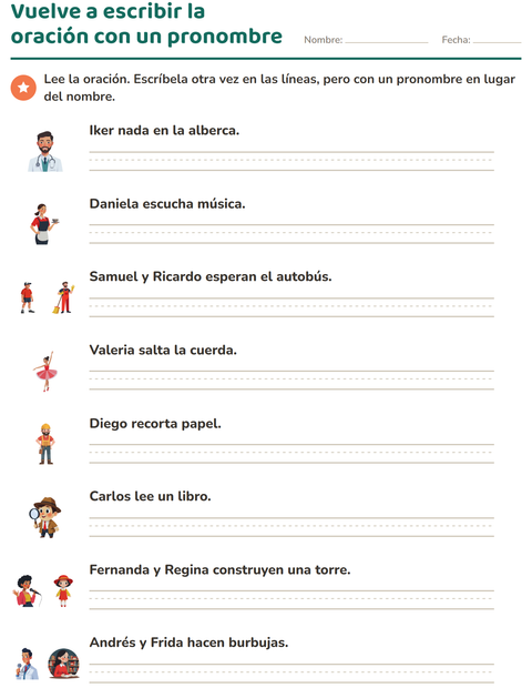 Vista previa de la hoja de Pronombres personales para grado 2