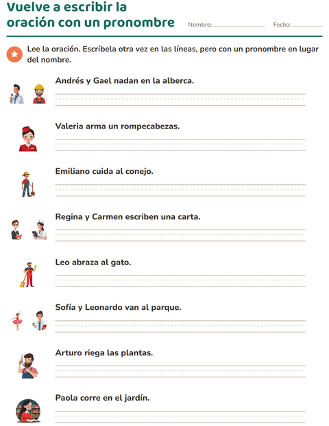 Vista previa de la hoja de Pronombres personales para grado 2