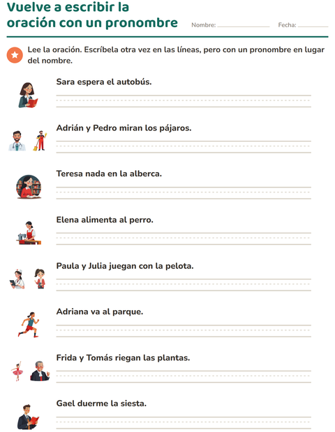 Vista previa de la hoja de Pronombres personales para grado 2