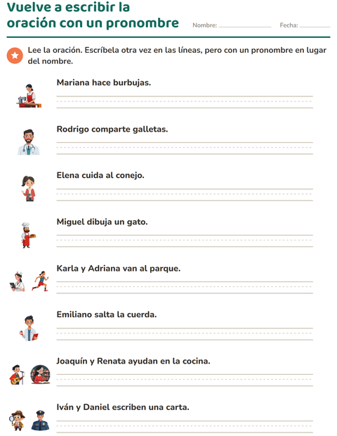 Vista previa de la hoja de Pronombres personales para grado 2