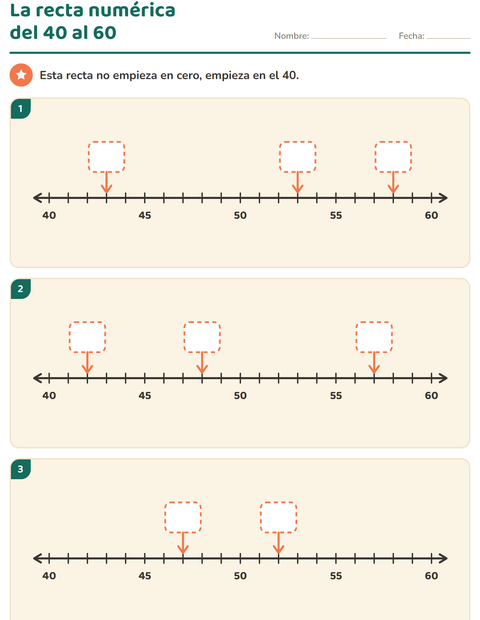 Vista previa de la hoja de Recta numérica para grado 2