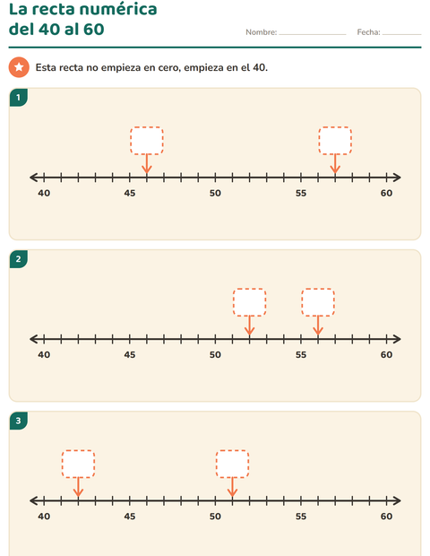 Vista previa de la hoja de Recta numérica para grado 2