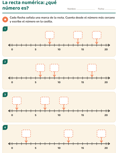 La recta numérica hasta 20: ¿qué número señala la flecha? — primer grado
