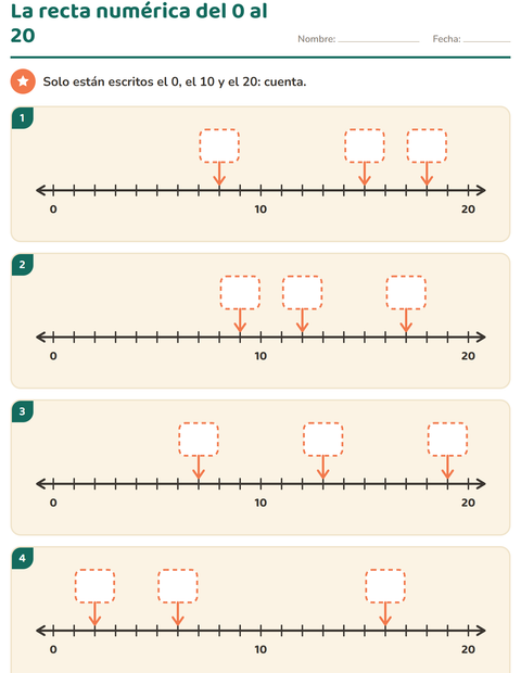 La recta numérica del 0 al 20 con sólo tres números escritos — primer grado