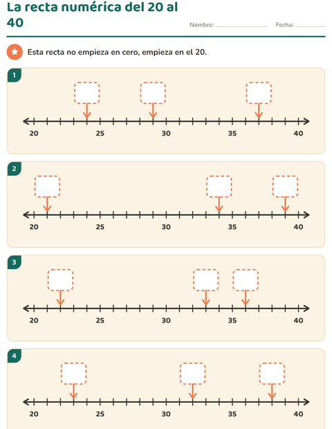 Vista previa de La recta numérica del 20 al 40: doce flechas y ningún cero — primer grado