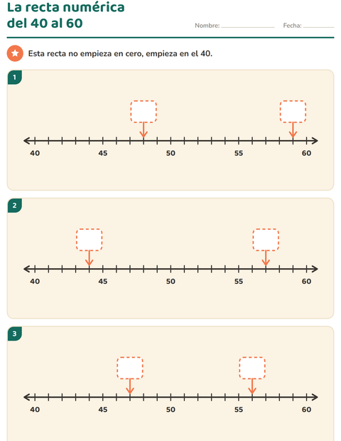 Vista previa de la hoja de Recta numérica para grado 2