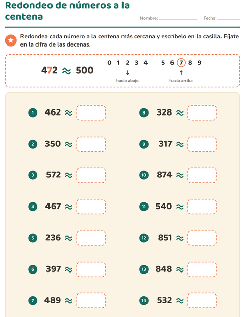 Vista previa de Redondeo de números a la centena más cercana — tercer grado