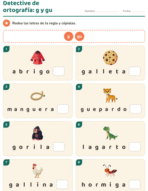 Vista previa de la hoja de Reglas de ortografía para grado 2