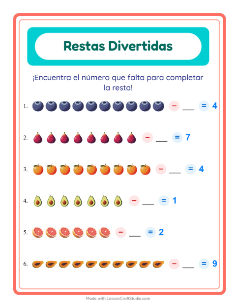 Vista previa de ¿Cuánto se Quitó? Resta con Frutas