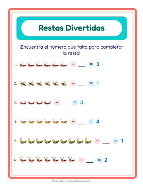 Resta con Insectos y Bichos