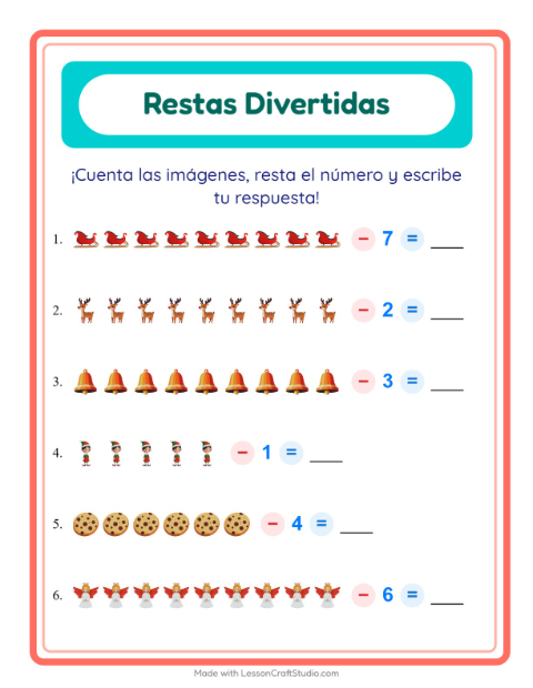 Vista previa de Quita el Número y Cuenta los que Quedan: Resta con Navidad