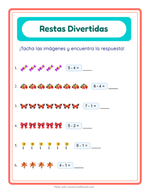 Vista previa de la hoja de Resta con Pascua para jardín infantil