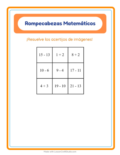 Vista previa de la hoja de Rompecabezas Matemático con 4 de Julio para grado 1