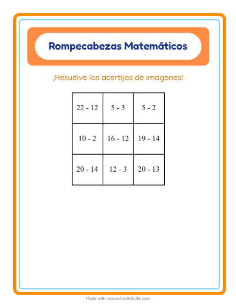 Vista previa de la hoja de Rompecabezas Matemático con 4 de Julio para grado 1
