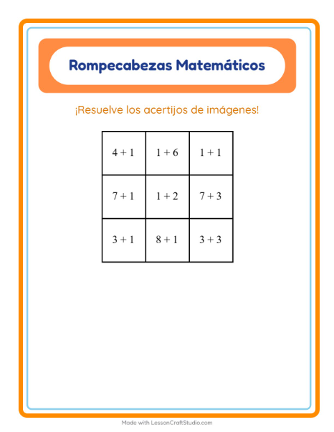 Vista previa de la hoja de Rompecabezas Matemático con Accesorios para grado 1