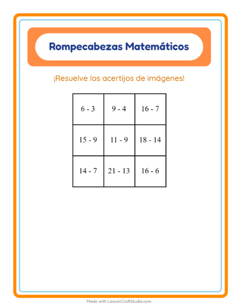 Vista previa de la hoja de Rompecabezas Matemático con Actividades para grado 1