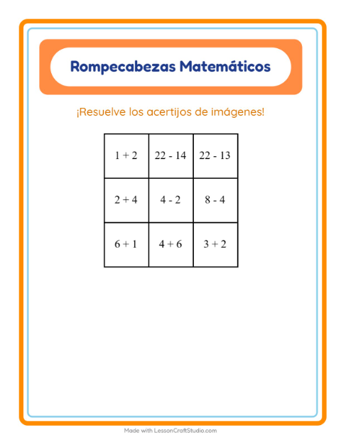 Vista previa de la hoja de Rompecabezas Matemático con Alrededor de la casa para grado 1