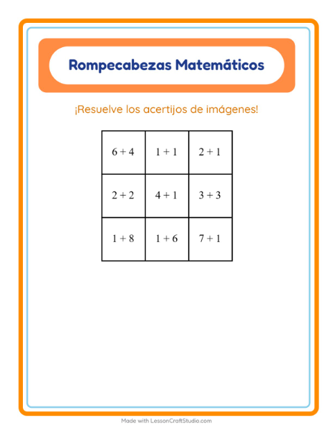 Vista previa de la hoja de Rompecabezas Matemático con Alrededor de la casa para grado 1