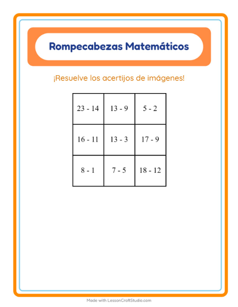 Vista previa de la hoja de Rompecabezas Matemático con Animales de granja para grado 1