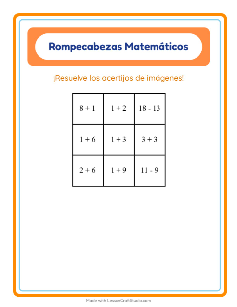 Vista previa de la hoja de Rompecabezas Matemático con Animales de granja para grado 1