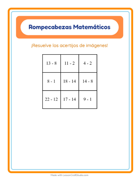 Vista previa de la hoja de Rompecabezas Matemático con Aves para grado 1