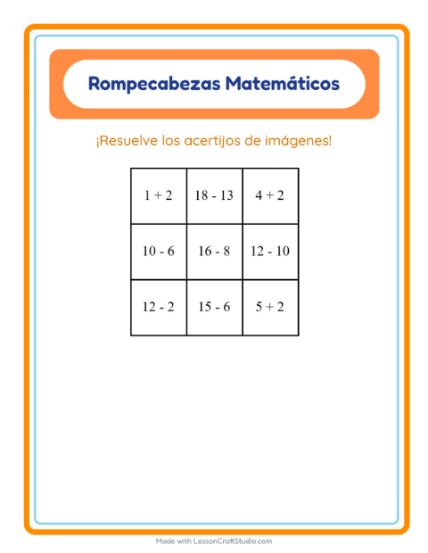 Vista previa de la hoja de Rompecabezas Matemático con Aves 2 para grado 1