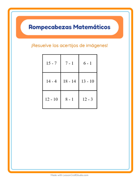 Vista previa de la hoja de Rompecabezas Matemático con Campamento para grado 1