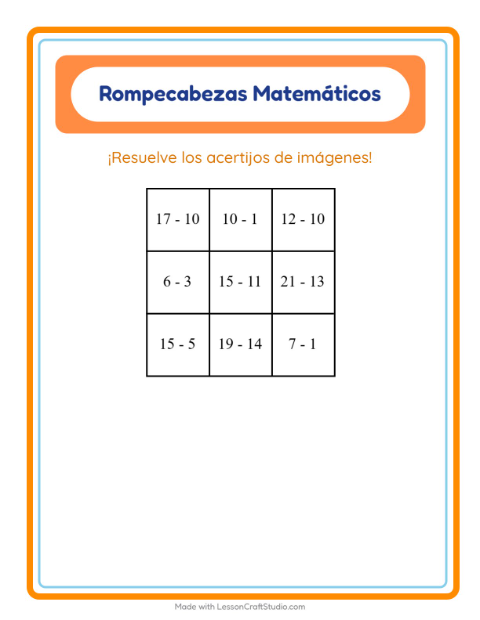 Vista previa de la hoja de Rompecabezas Matemático con Clima para grado 1