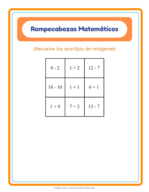 Vista previa de la hoja de Rompecabezas Matemático con Criaturas del bosque para grado 1