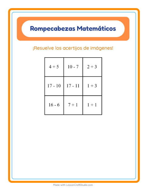 Vista previa de la hoja de Rompecabezas Matemático con Día de Acción de Gracias para grado 1