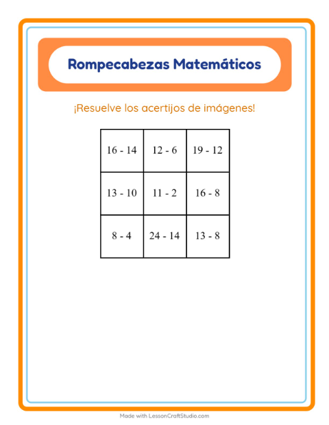 Vista previa de la hoja de Rompecabezas Matemático con Espacio para grado 1