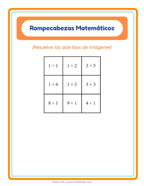 Vista previa de la hoja de Rompecabezas Matemático con Espacio para grado 1
