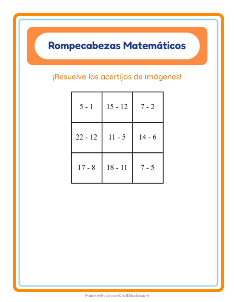 Vista previa de la hoja de Rompecabezas Matemático con Flores para grado 1