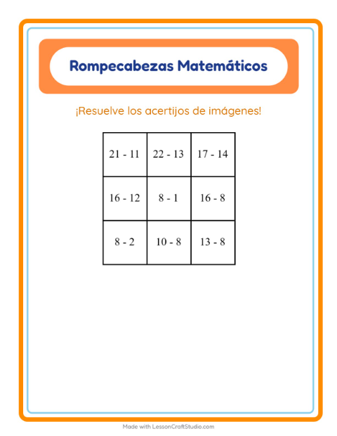 Vista previa de la hoja de Rompecabezas Matemático con Formas para grado 1