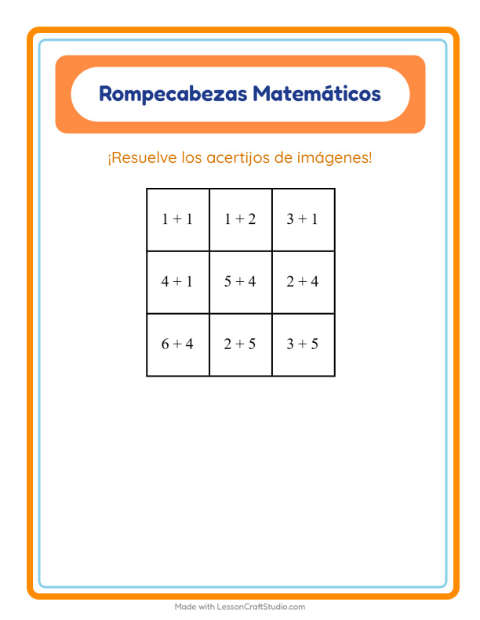 Vista previa de la hoja de Rompecabezas Matemático con Formas para grado 1
