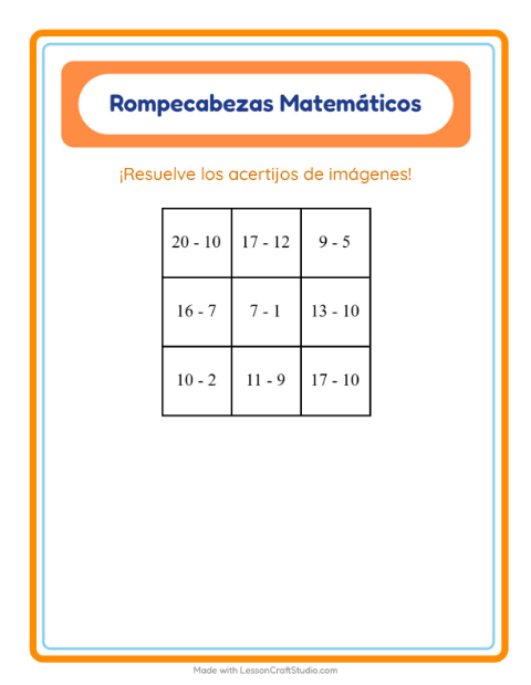 Vista previa de la hoja de Rompecabezas Matemático con Herramientas para grado 1