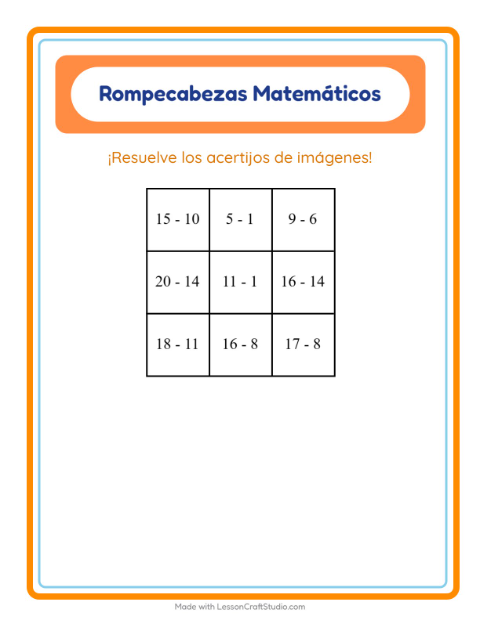 Vista previa de la hoja de Rompecabezas Matemático con Insectos y bichos para grado 1