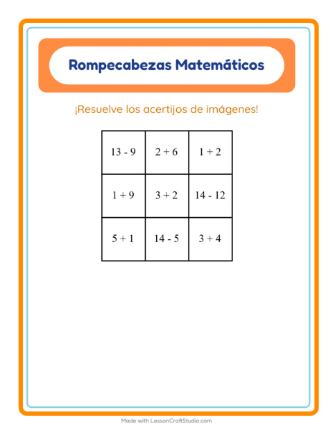 Vista previa de la hoja de Rompecabezas Matemático con Invierno para grado 1
