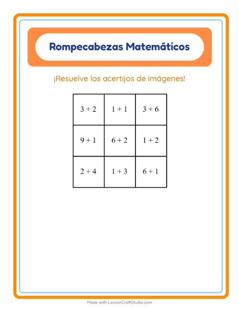 Vista previa de la hoja de Rompecabezas Matemático con Invierno para grado 1